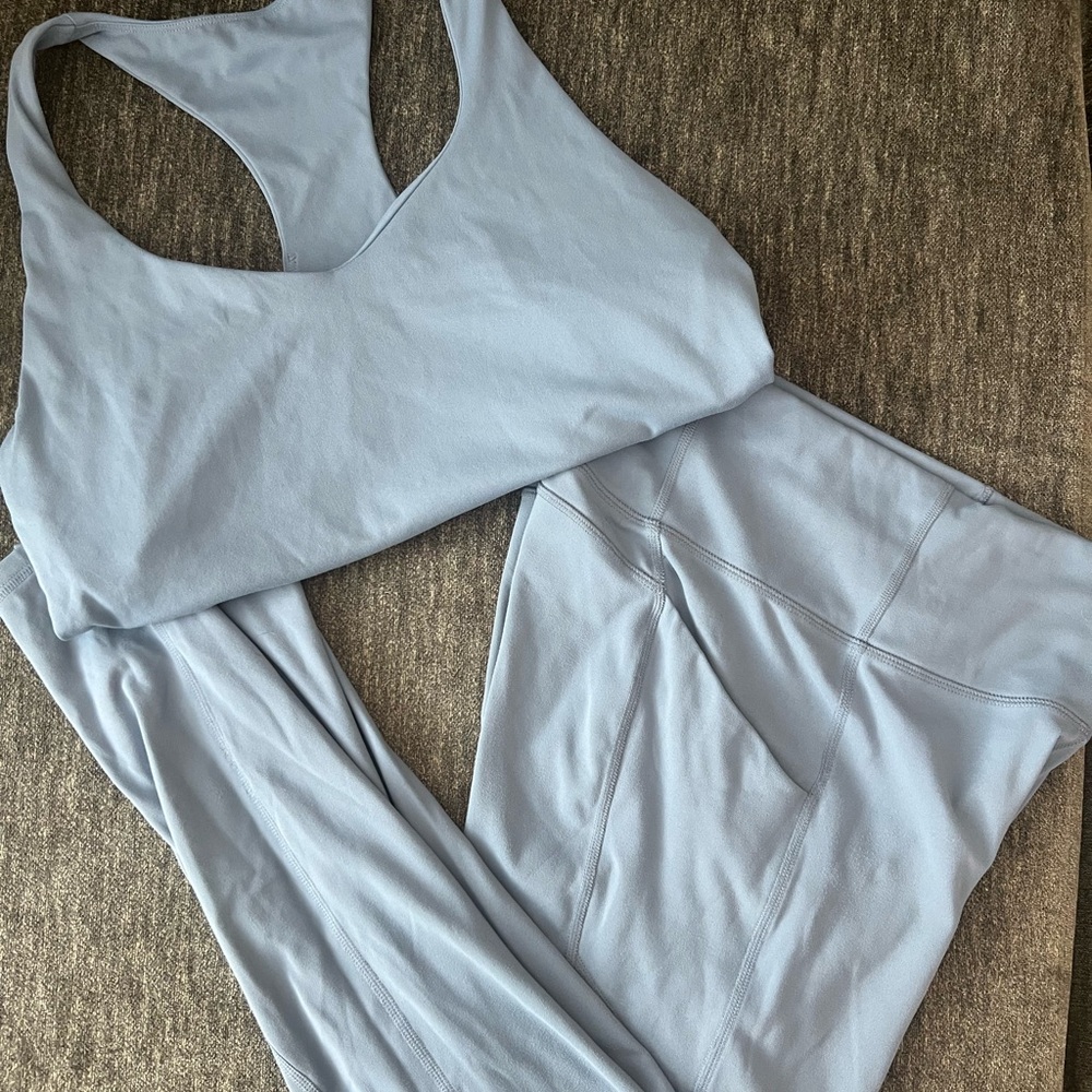 Fabletics Light Blue Leggings and Sports Bra Set